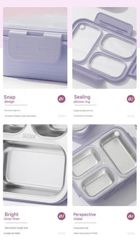 Thumbnail for Green 3-Compartment Stainless Steel Bento Lunch Box - Leak-Proof, for Kids & Adults for School & Office