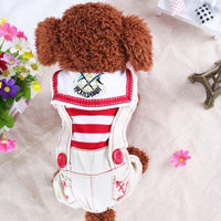 Thumbnail for Red Cute Sailor Dog Outfit - Striped Shirt & Anchor Overalls for Small Dogs (Size : S )
