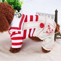 Thumbnail for Red Cute Sailor Dog Outfit - Striped Shirt & Anchor Overalls for Small Dogs (Size : M )