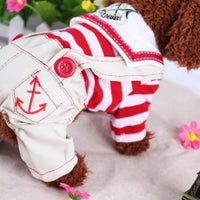 Thumbnail for Red Cute Sailor Dog Outfit - Striped Shirt & Anchor Overalls for Small Dogs (Size : M )