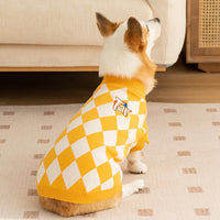 Thumbnail for Classic Argyle Dog Sweater - Yellow & White Knit for Corgis & Medium Breeds (Size : S)