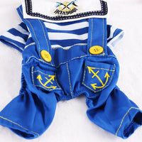 Thumbnail for Blue Cute Sailor Dog Outfit - Striped Shirt & Anchor Overalls for Small Dogs (Size : XXL )