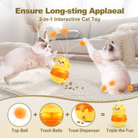 Thumbnail for Pink 3-in-1 Interactive Cat Toy - Tumbler, Treat Dispenser, Track & Teaser Ball
