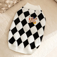 Thumbnail for Classic Argyle Dog Sweater - Black & White Knit for Corgis & Medium Breeds (Size : L)
