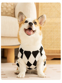Thumbnail for Classic Argyle Dog Sweater - Black & White Knit for Corgis & Medium Breeds (Size : L)