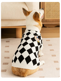Thumbnail for Classic Argyle Dog Sweater - Black & White Knit for Corgis & Medium Breeds (Size : XL)