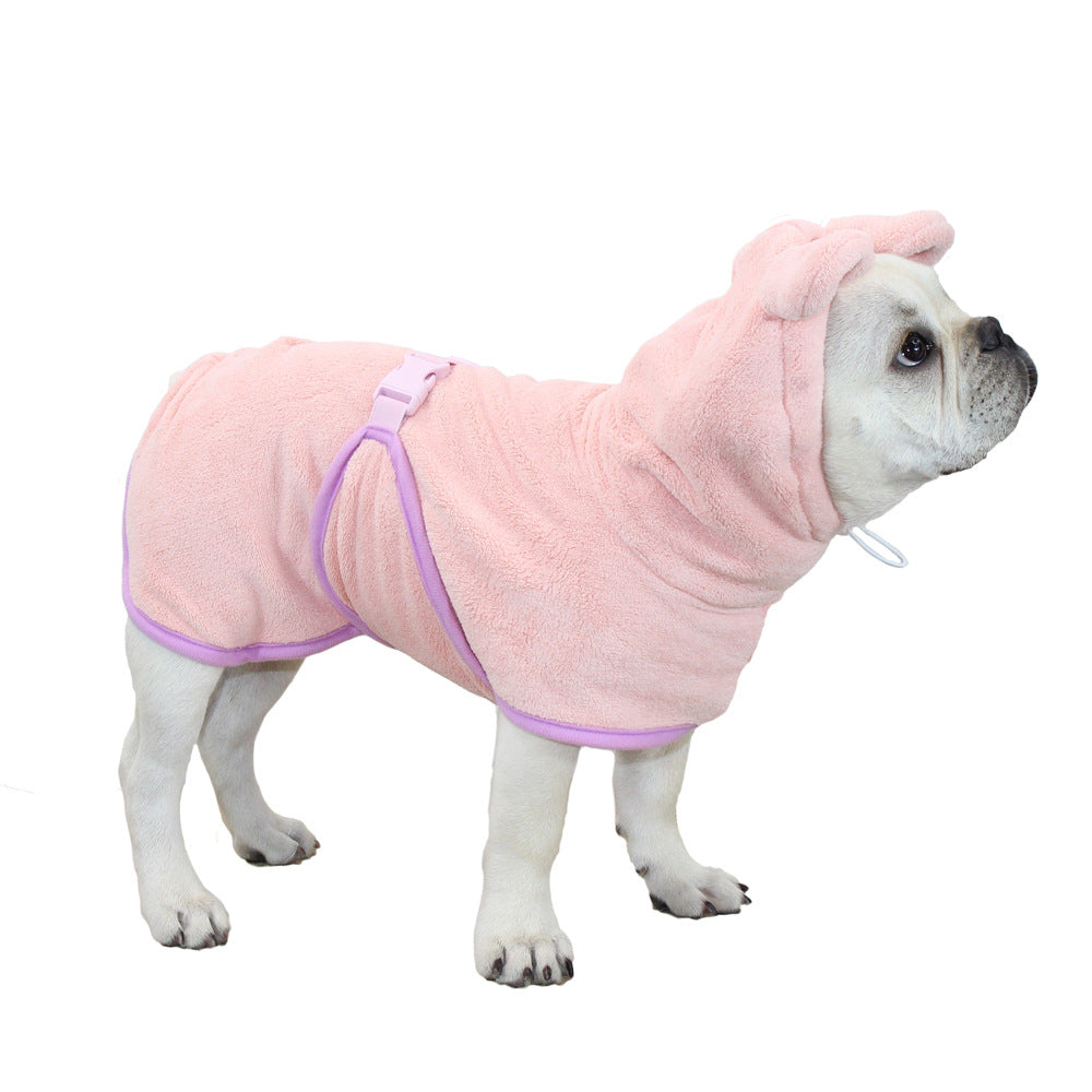 Pink Hooded Dog Bathrobe - Super Absorbent, Adjustable Fit, Cozy Pet Towel (Size : XL)