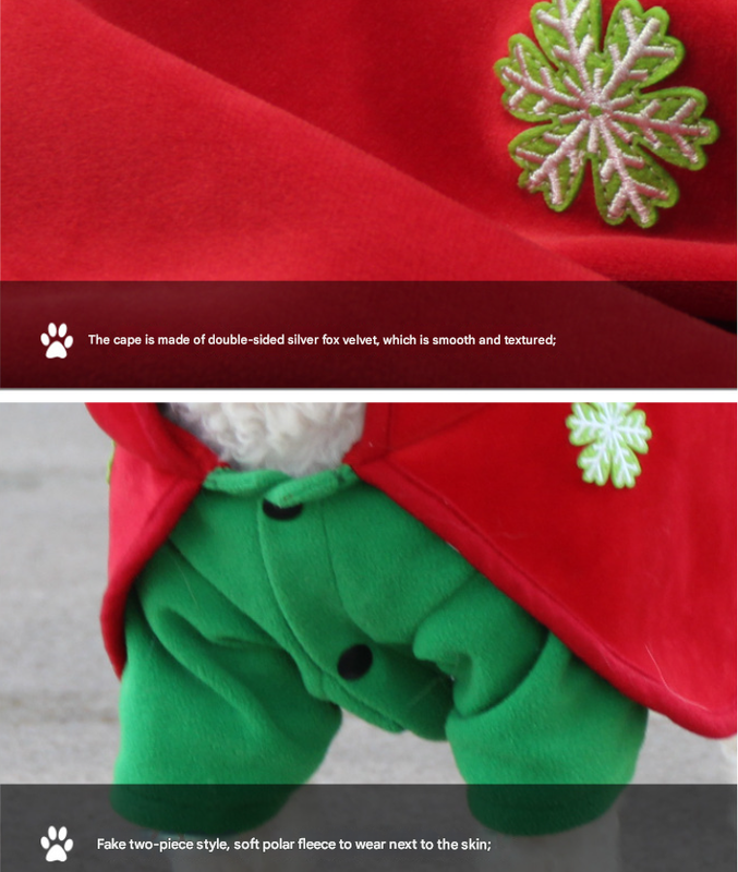Christmas Dog Costume - Festive Hooded Cape & Green Jumpsuit Outfit (Size : L)