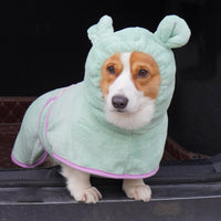 Thumbnail for Green Hooded Dog Bathrobe - Super Absorbent, Adjustable Fit, Cozy Pet Towel (Size : XS)