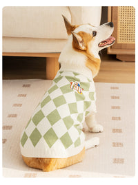 Thumbnail for Classic Argyle Dog Sweater - Green & White Knit for Corgis & Medium Breeds (Size : S)