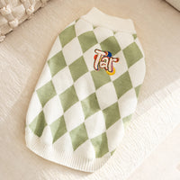 Thumbnail for Classic Argyle Dog Sweater - Green & White Knit for Corgis & Medium Breeds (Size : S)
