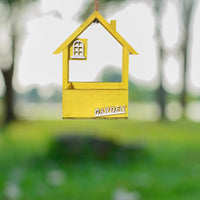 Thumbnail for Yellow Charming Wooden House Hanging Bird Feeder - Attract Wild Birds to Your Garden
