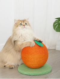 Thumbnail for Orange Orange And Green Base Fun Fruit Shaped Sisal Cat Scratcher Ball - Durable Scratching Toy with Stable Base