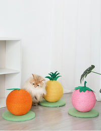 Thumbnail for Orange Orange And Green Base Fun Fruit Shaped Sisal Cat Scratcher Ball - Durable Scratching Toy with Stable Base