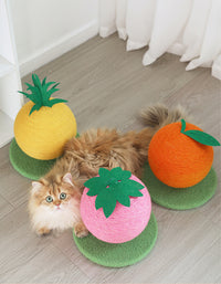 Thumbnail for Orange Orange And Green Base Fun Fruit Shaped Sisal Cat Scratcher Ball - Durable Scratching Toy with Stable Base