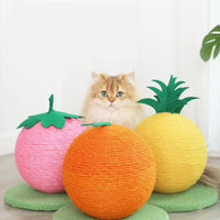 Thumbnail for Orange Orange And Green Base Fun Fruit Shaped Sisal Cat Scratcher Ball - Durable Scratching Toy with Stable Base