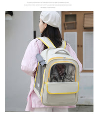 Thumbnail for Beige And Pink Spacious Pet Carrier Backpack with Clear Window - Comfortable Travel Bag for Cats & Small Dogs