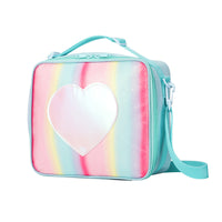 Thumbnail for Blue Sparkling Rainbow Heart Insulated Lunch Bag for Kids - Portable School Lunch Box with Shoulder Strap