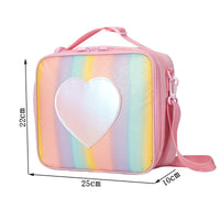 Thumbnail for Blue Sparkling Rainbow Heart Insulated Lunch Bag for Kids - Portable School Lunch Box with Shoulder Strap