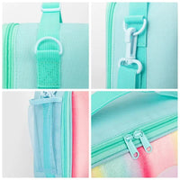 Thumbnail for Orange Sparkling Rainbow Heart Insulated Lunch Bag for Kids - Portable School Lunch Box with Shoulder Strap