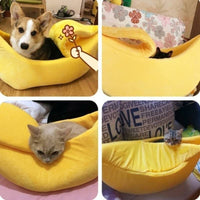 Thumbnail for Pink Cozy Banana Peel Pet Bed - Plush & Warm Cave House for Cats & Small Dogs (Large)