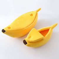 Thumbnail for Yellow Cozy Banana Peel Pet Bed - Plush & Warm Cave House for Cats & Small Dogs (Medium)
