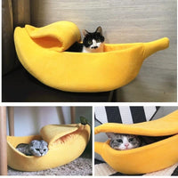 Thumbnail for Beige Cozy Banana Peel Pet Bed - Plush & Warm Cave House for Cats & Small Dogs (Medium)