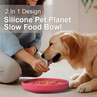 Thumbnail for Apricot Silicone Planet Slow Feeder Dog Bowl - 2-in-1 Anti-Choke Lick Mat for Healthy Eating & Fun