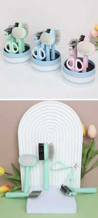 Thumbnail for Pink And Blue Complete 5-in-1 Pet Grooming Care Kit - Professional Deshedding Brushes, Combs & Nail Clippers Set for Dogs & Cats