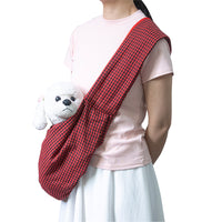 Thumbnail for Black and Red Checkered Comfortable Pet Sling Carrier for Small Dogs & Cats - Breathable Cotton Checkered Bag, Hands-Free, Safety Features