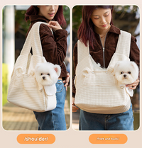 Thumbnail for Grey Soft Quilted Pet Carrier Backpack - Front Pack for Small Dogs & Cats (Up to 6kg) | Secure X-Straps, Breathable Design