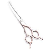 Thumbnail for Rose Gold and Silver Professional 6.5 Inch CURVED Pet Grooming Blending Shears - 38-Tooth Stainless Steel Fluffy Finish Scissors for Dogs & Cats