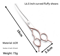 Thumbnail for Rose Gold and Silver Professional 6.5 Inch CURVED Pet Grooming Blending Shears - 38-Tooth Stainless Steel Fluffy Finish Scissors for Dogs & Cats