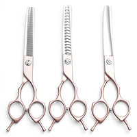 Thumbnail for Rose Gold and Silver Professional 6.5 Inch CURVED Pet Grooming Blending Shears - 38-Tooth Stainless Steel Fluffy Finish Scissors for Dogs & Cats