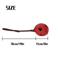 Thumbnail for Red Durable Leather Dog Training Ball with Loop Handle - Interactive Bite & Tug Toy for Playful Pups