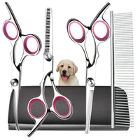 Thumbnail for Pink and Silver Complete 5-Piece Pet Grooming Scissors Kit - Stainless Steel Straight, Curved & Thinning Shears with Comb & PU Case (6.0 Inch)
