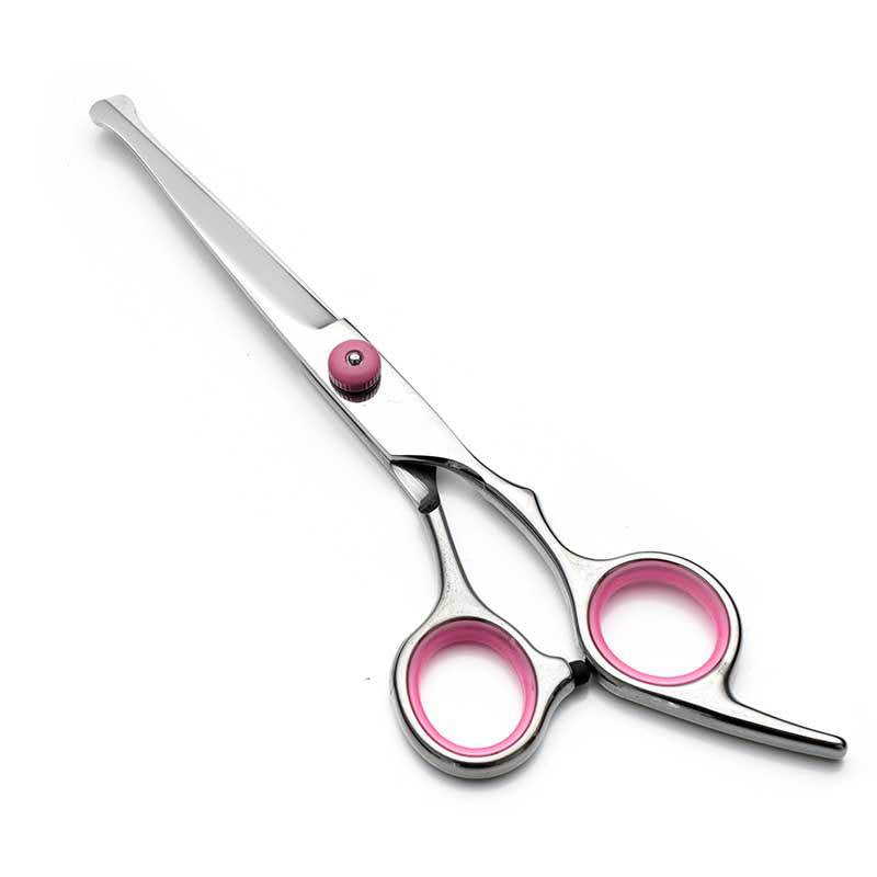 Pink and Silver Complete 5-Piece Pet Grooming Scissors Kit - Stainless Steel Straight, Curved & Thinning Shears with Comb & PU Case (6.0 Inch)