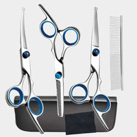 Thumbnail for Blue and Silver Complete 5-Piece Pet Grooming Scissors Kit - Stainless Steel Straight, Curved & Thinning Shears with Comb & PU Case (6.0 Inch)