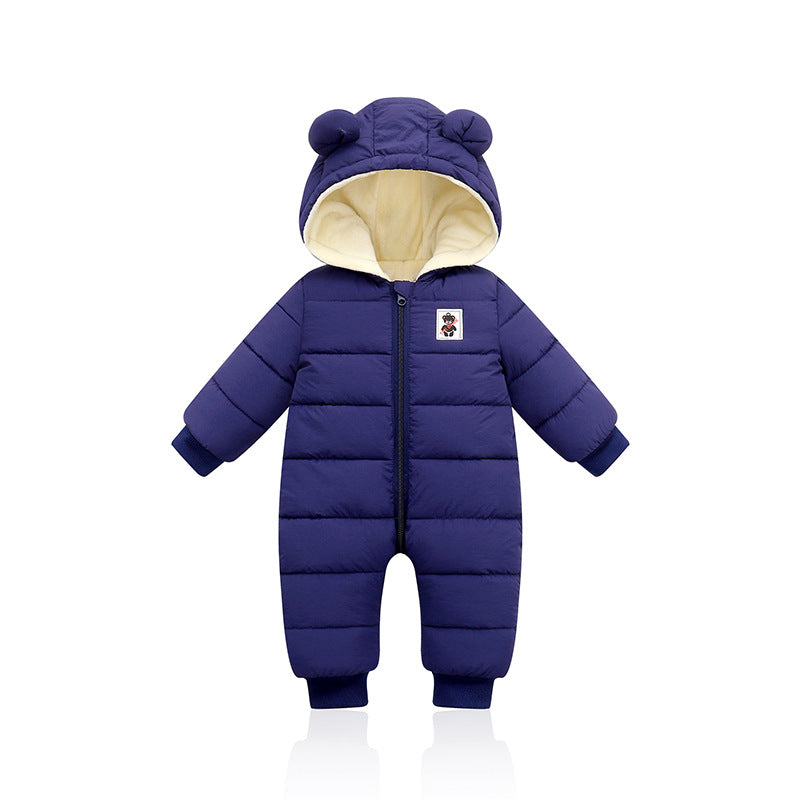 Suitable For Height 90cm Dark Blue Baby & Toddler Hooded Padded Snowsuit - Fleece Lined Winter Romper Outerwear