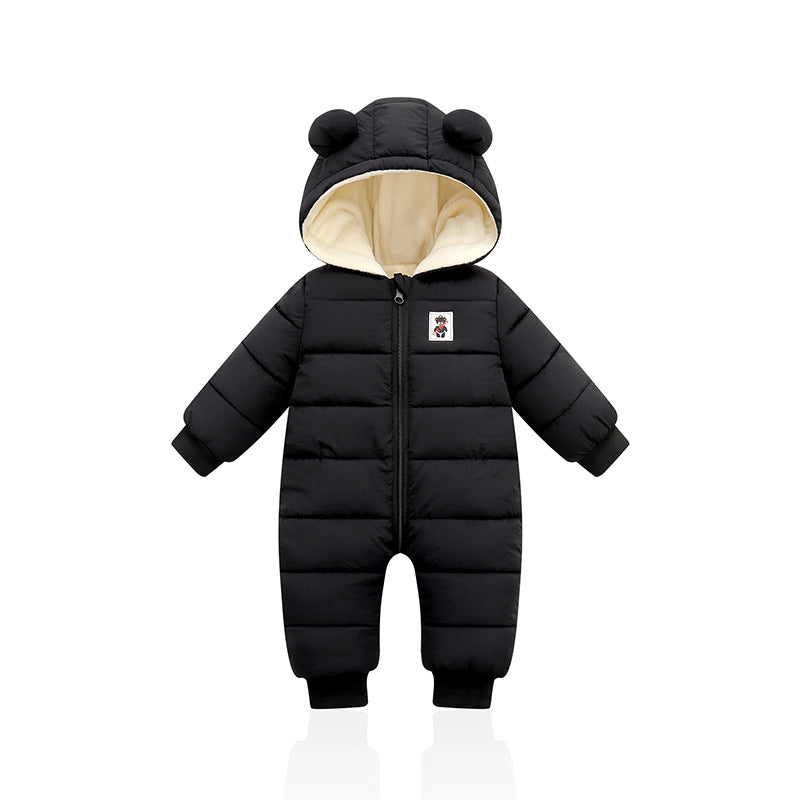 Suitable For Height 73cm Black Baby & Toddler Hooded Padded Snowsuit - Fleece Lined Winter Romper Outerwear