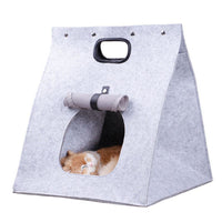 Thumbnail for Grey Cozy A-Frame Felt Pet Teepee - Foldable & Portable Cat Cave Bed with Easy Carry Handle