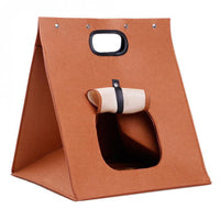 Thumbnail for Brown Cozy A-Frame Felt Pet Teepee - Foldable & Portable Cat Cave Bed with Easy Carry Handle