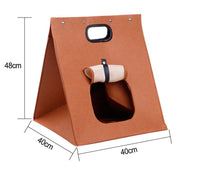 Thumbnail for Brown Cozy A-Frame Felt Pet Teepee - Foldable & Portable Cat Cave Bed with Easy Carry Handle