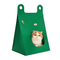 Thumbnail for Green Cozy A-Frame Felt Pet Teepee - Foldable & Portable Cat Cave Bed with Easy Carry Handle