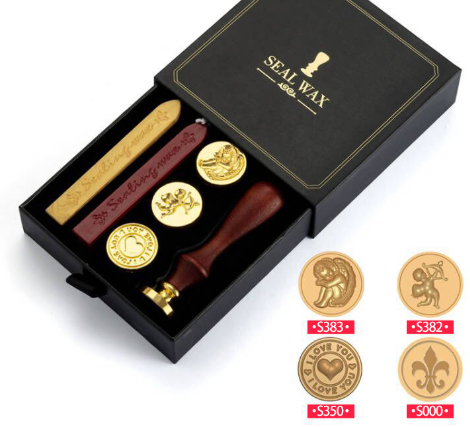 Black Box 2-Piece Retro Sealing Wax Stamp Set - 11.3 x 11.3 x 3.6 cm DIY Gift Box Kit for Handmade Crafts