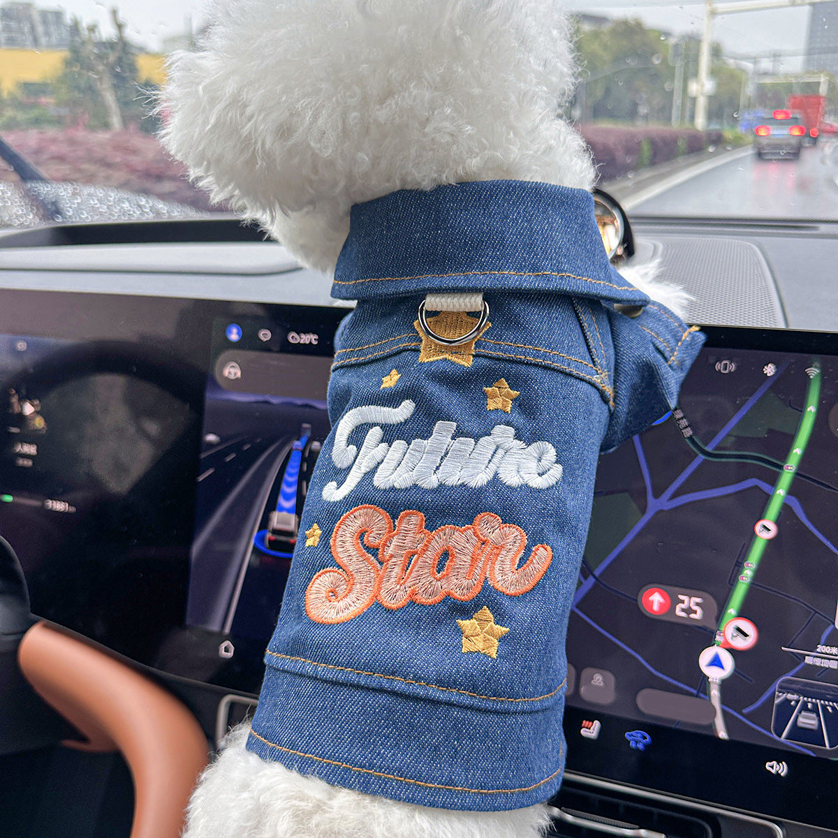 S-Approximately 5kg Future Star Denim Denim Vest Jacket for Dogs and Cats - Spring, Summer, and Autumn Wear