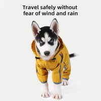 Thumbnail for XL Bright Yellow And Gray Trim Waterproof Four-Legged Dog Raincoat with Leash Hole for Small Breeds