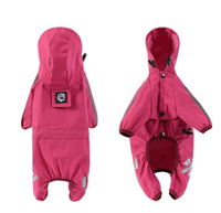 Thumbnail for M Pink And Gray Trim Waterproof Four-Legged Dog Raincoat with Leash Hole for Small Breeds