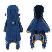 Thumbnail for L Blue And Gray Trim Waterproof Four-Legged Dog Raincoat with Leash Hole for Small Breeds