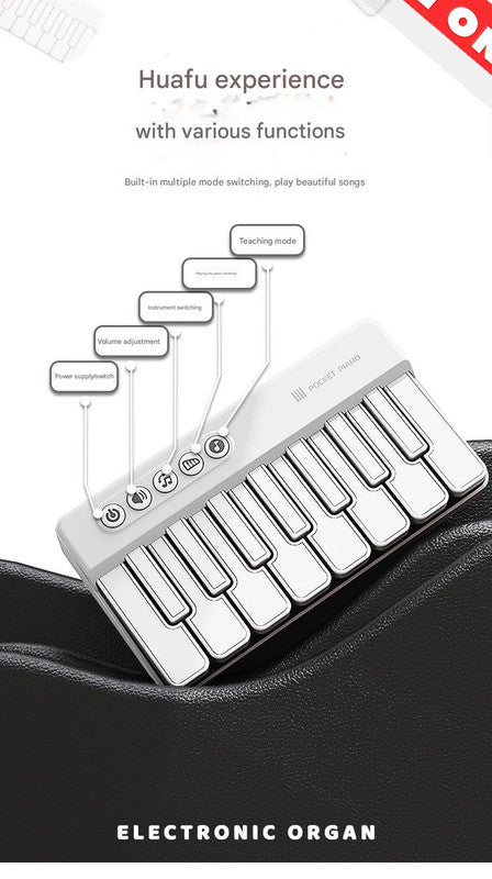 Mini Pocket Piano Electronic Keyboard - 18 Keys, Multiple Modes, LED Lights, Portable Musical Toy(white)